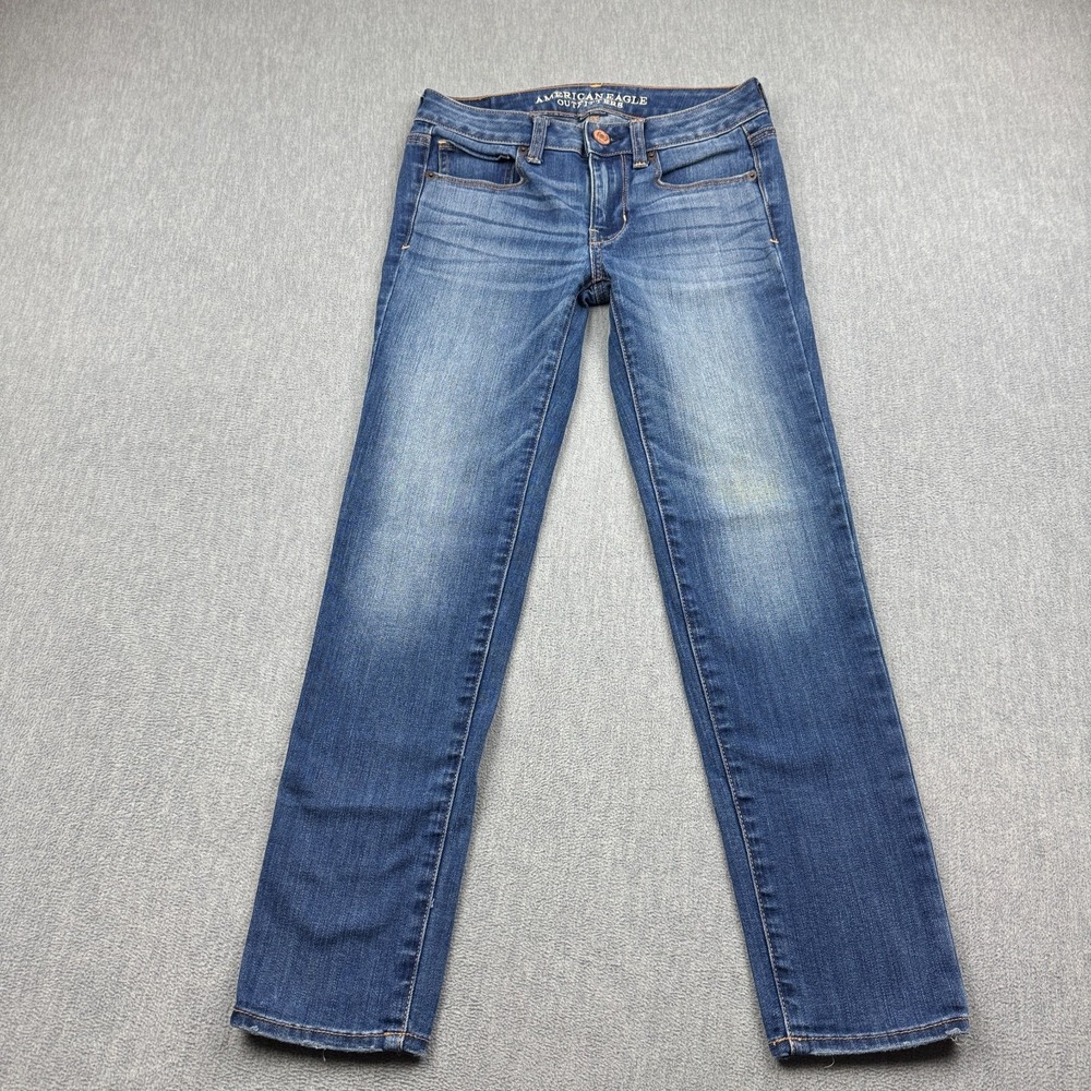 American Eagle Jeans Womens 27x27 Blue Stretch Skinny Zip Low Rise Pants Casual